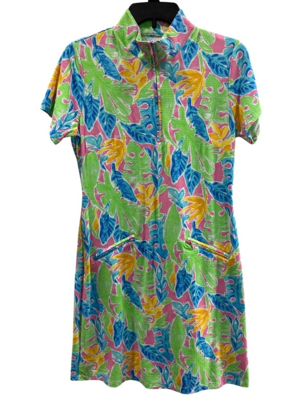IBKUL Allison Golf Mini Dress Small Green Quarter Zip Tropical UPF 50+ Vacation